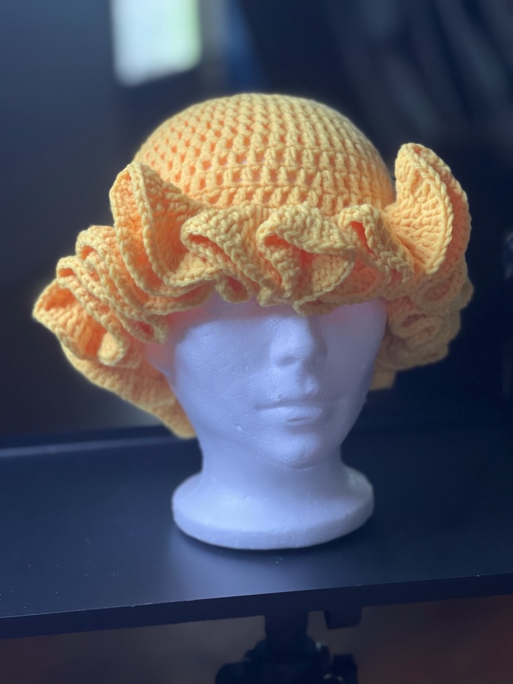 Handmade Crochet Ruffle Sun Hat - Yellow